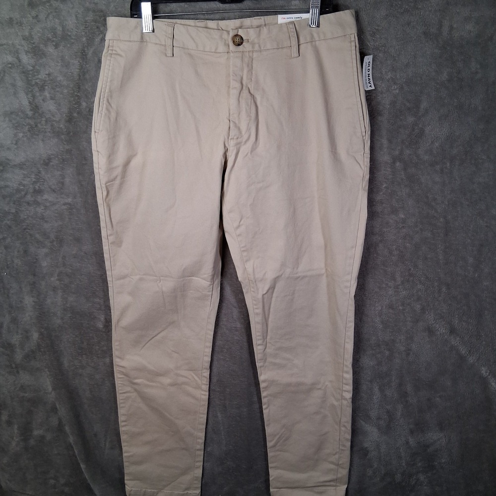 NWT Old Navy Athletic Chino Pants Mens 34x32 Khaki Beige Tan Built-In Flex
